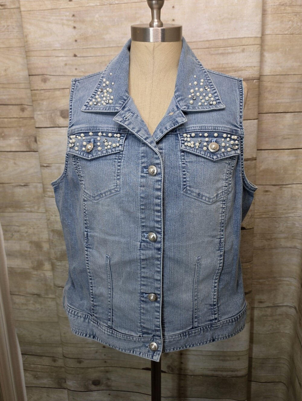 Chico's Studded Light Wash Denim Vest